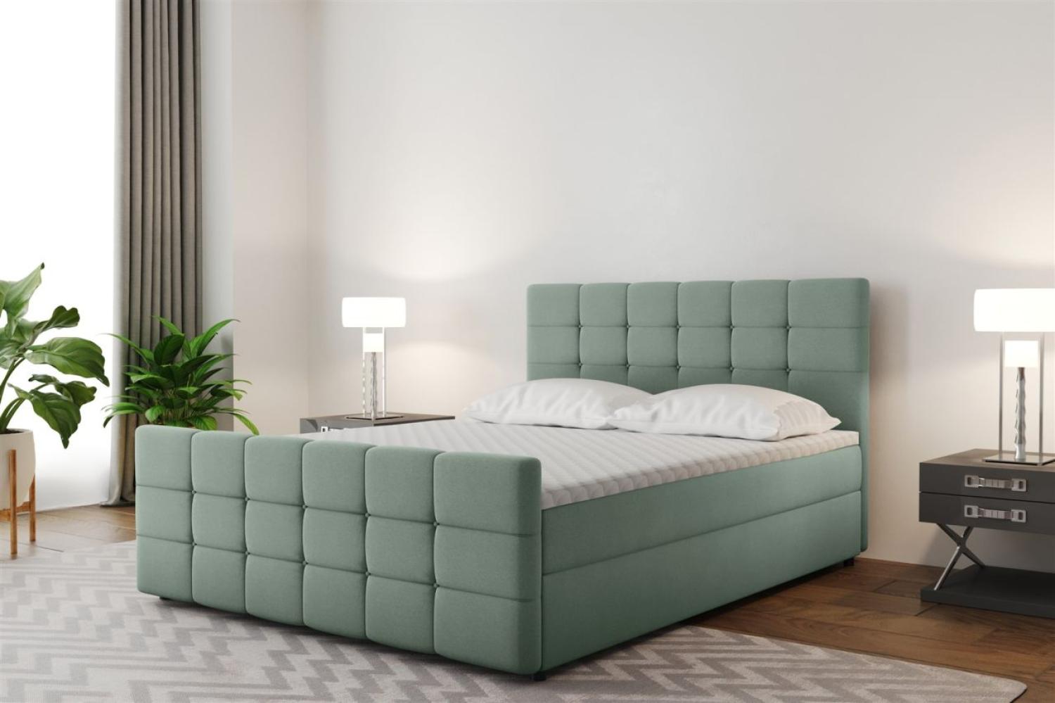 Boxspringbett Schlafzimmerbett SENON 180x200cm Stoff Mint inkl. Bettkasten Bild 1