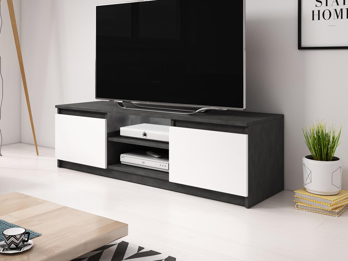 TV-Lowboard Mimires, mit weißer LED Beleuchtung, Farbe: Matera / Matera + Weiß Bild 1