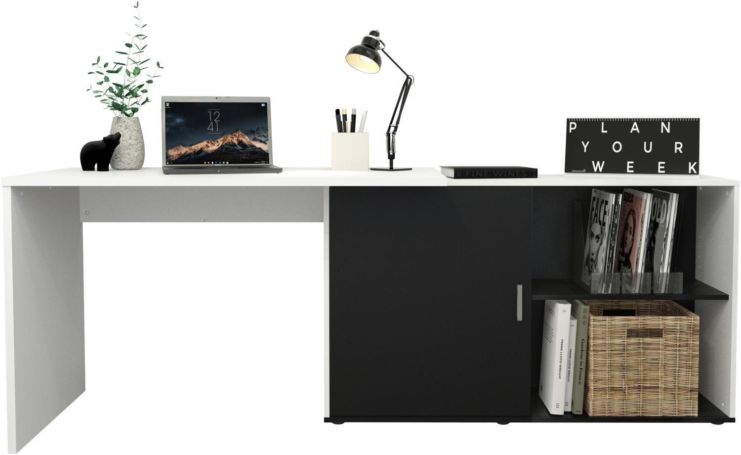 FMD Möbel - VALLEY - Schreibtisch - melaminharzbeschichtete Spanplatte - weiß-P/schwarz - 118 x 75 x 124,5cm Bild 1