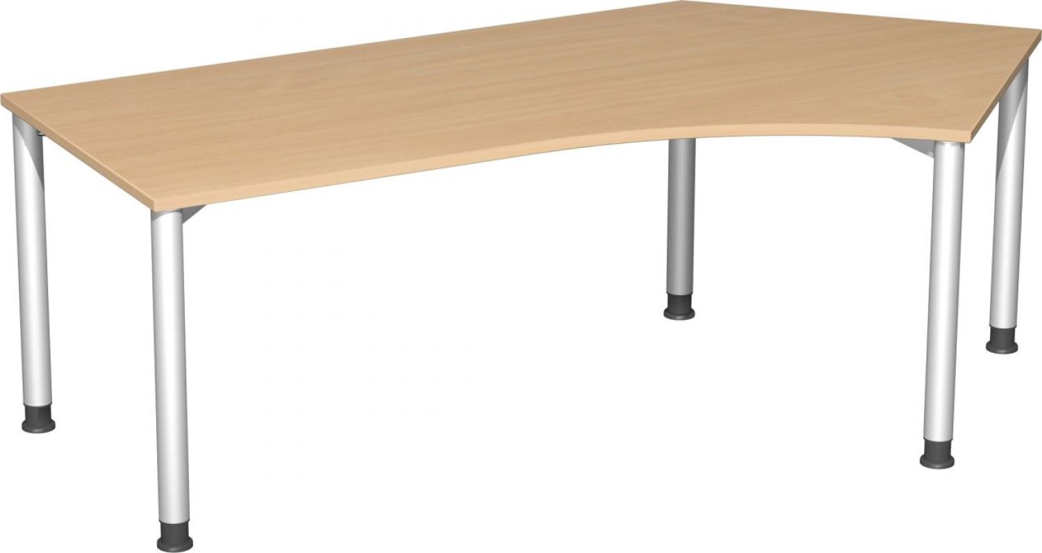 Schreibtisch 135° '4 Fuß Flex' rechts, höhenverstellbar, 216x113cm, Buche / Silber Bild 1