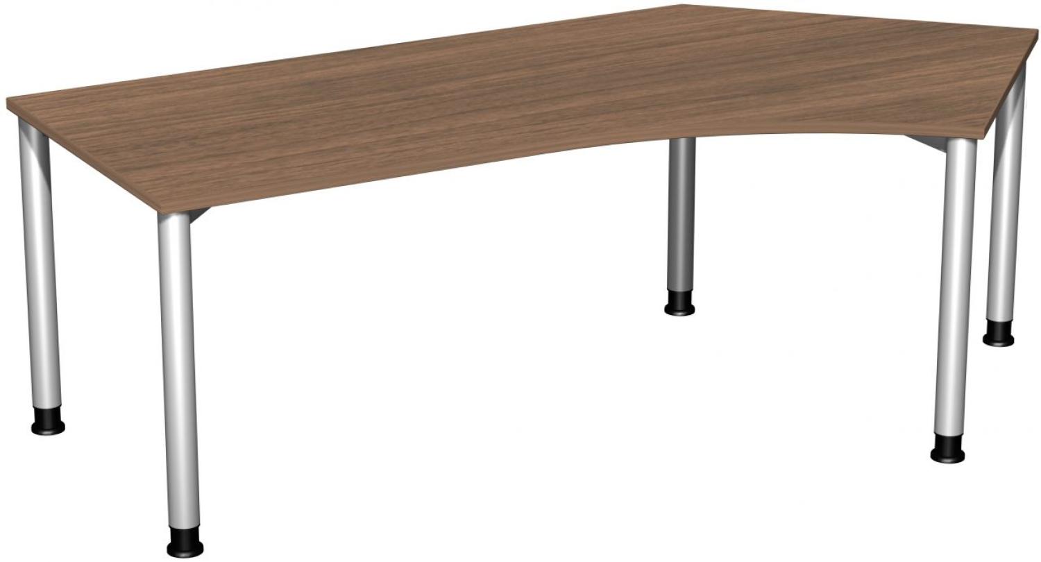 Schreibtisch 135° '4 Fuß Flex' rechts, höhenverstellbar, 216x113cm, Nussbaum / Silber Bild 1