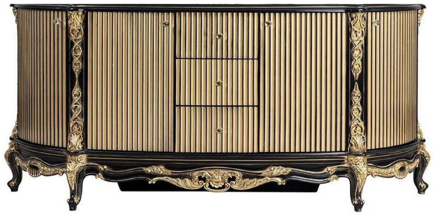 Casa Padrino Luxus Barock Sideboard Schwarz / Gold - Prunkvoller Massivholz Schrank mit 4 Türen und 3 Schubladen - Barock Möbel - Edel & Prunkvoll Bild 1