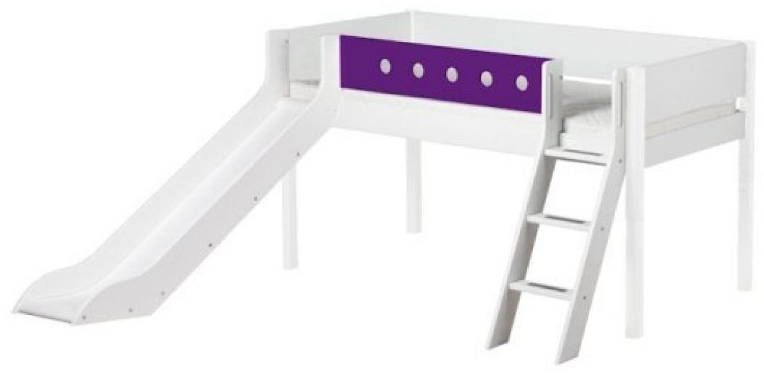Flexa 'White' Hochbett mit Rutsche weiß, schräge Leiter, 90 x 190 cm weiß/lila Bild 1