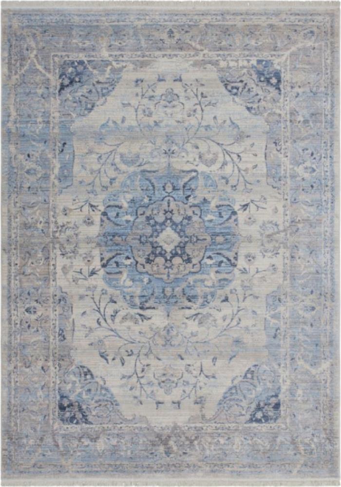 Casa Padrino Vintage Teppich Blau / Grau - Verschiedene Größen - Rechteckiger Wohnzimmer Teppich - Deko Accessoires Bild 1