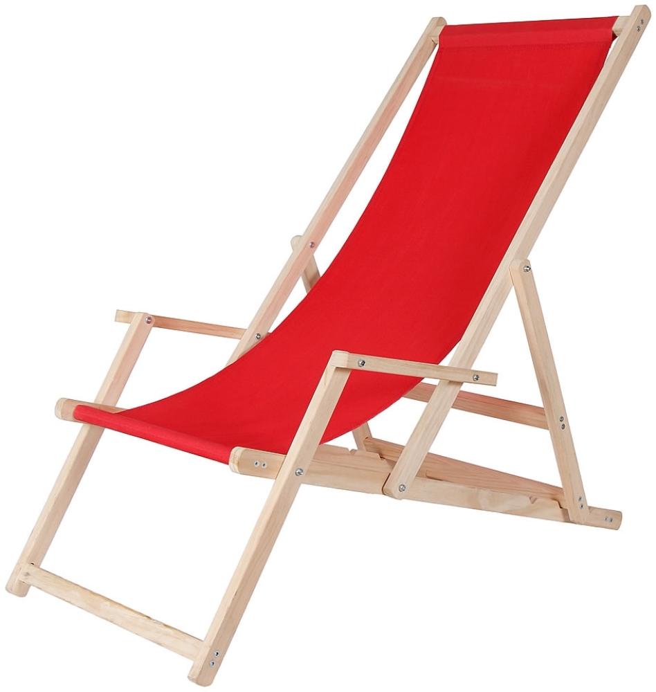 Strandliege Holz Liegestuhl Gartenliege Sonnenliege Strandstuhl Faltliege - Rot Bild 1