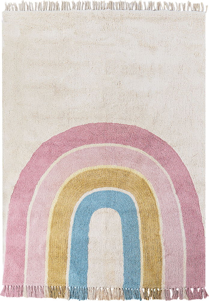 Kinderteppich Baumwolle beige mehrfarbig 140 x 200 cm Regenbogenmuster Kurzflor TATARLI Bild 1