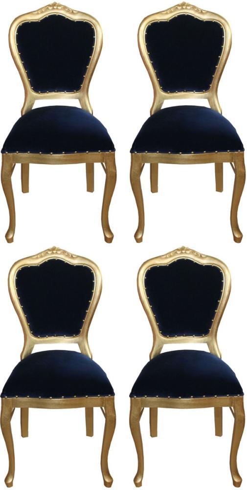 Casa Padrino Luxus Barock Esszimmer Set Royalblau / Gold 45 x 46 x H. 99 cm - 4 handgefertigte Esszimmerstühle - Barock Esszimmermöbel Bild 1