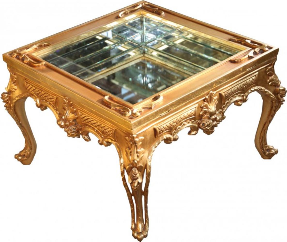 Prunkvoller Casa Padrino Barock Couchtisch Gold verspiegelt mit aufklappbaren Glasdeckel 67 x 67 cm Unikat- Wohnzimmer Salon Tisch Möbel Bild 1