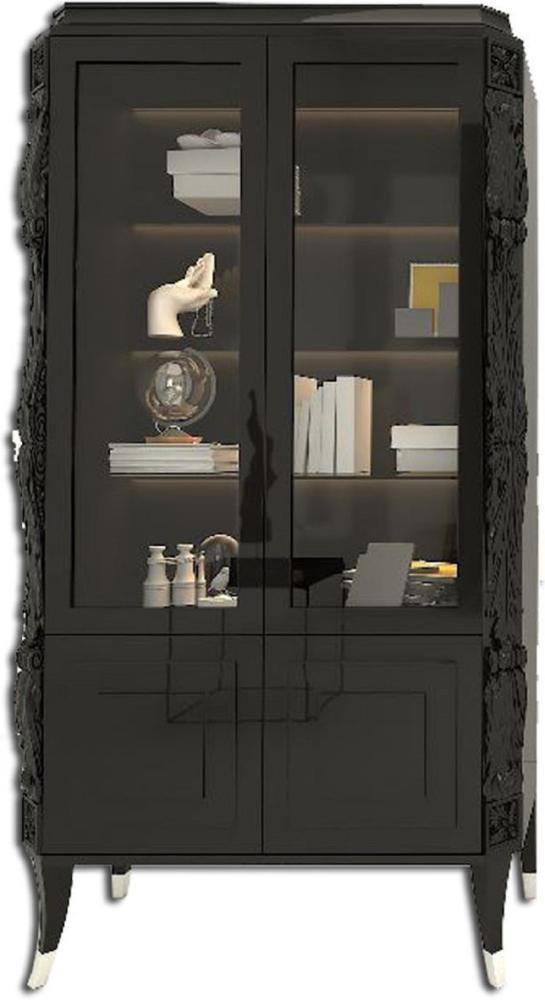 Casa Padrino Luxus Art Deco Vitrine Schwarz / Silber - Handgefertigter Massivholz Vitrinenschrank - Art Deco Wohnzimmer Möbel Bild 1
