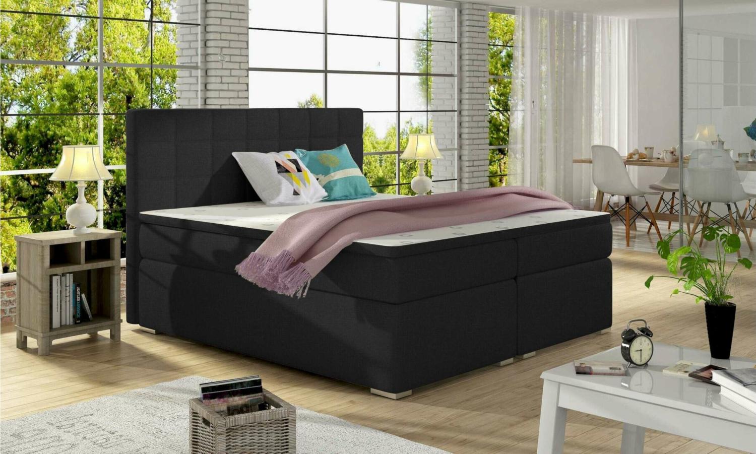 Stylefy Neptune Boxspringbett Schwarz Strukturstoff INARI 160x200 cm Bild 1