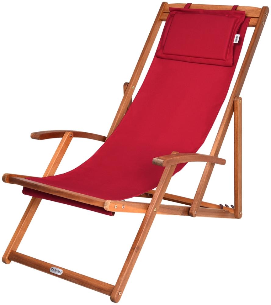 DEUBA Liegestuhl Deckchair Akazienholz Klappbar Atmungsaktiv Sonnenliege Strandstuhl Gartenliege Relaxliege rot Bild 1