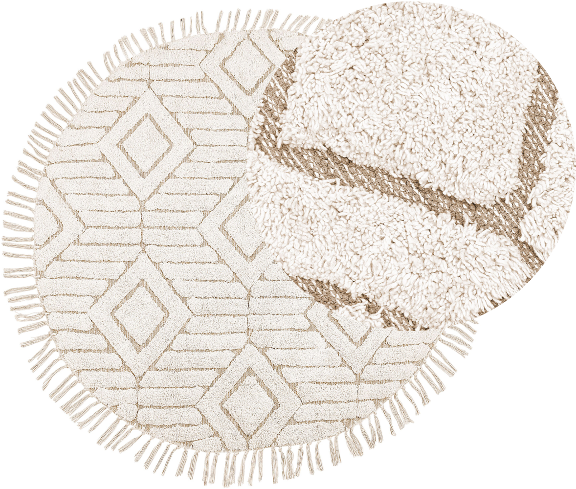 Teppich Baumwolle hellbeige ⌀ 140 cm Fransen HORASAN Bild 1