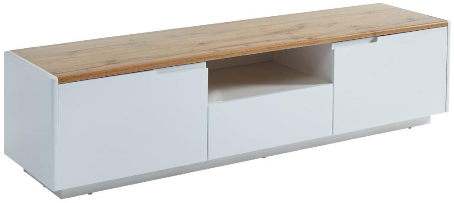 TV-Möbel AMANI - 2 Türen & 1 Schublade - MDF lackiert - Weiß/Eichenholzfarben Bild 1