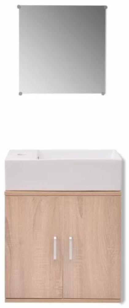 vidaXL Dreiteiliges Badmöbel-Set mit Waschbecken Beige Bild 1