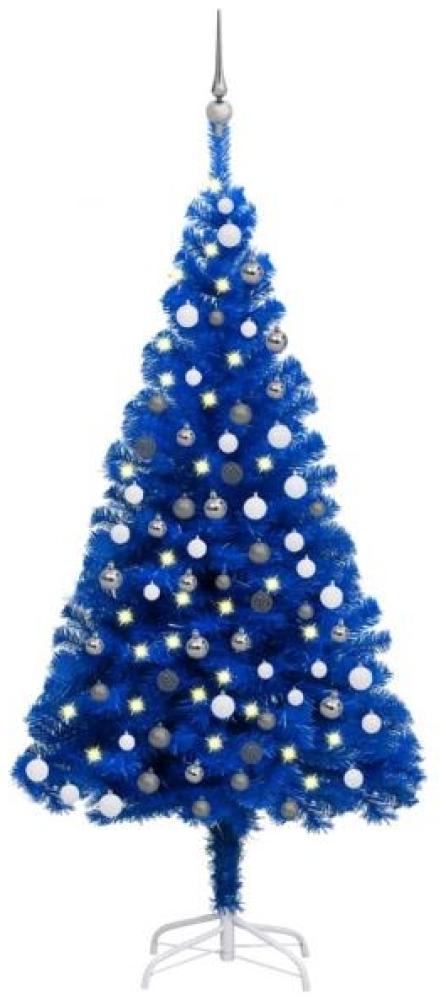 Künstlicher Weihnachtsbaum mit LEDs & Kugeln Blau 150 cm PVC Bild 1