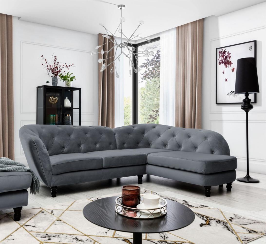 Ecksofa Designersofa CHARLOTTE in Stoff Matt Velvet Anthrazit Ottomane Rechts Bild 1