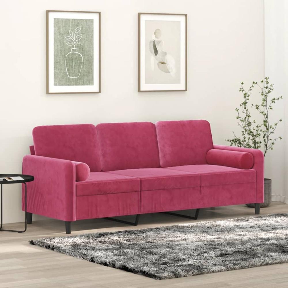 vidaXL 3-Sitzer-Sofa mit Zierkissen Weinrot 180 cm Samt Bild 1
