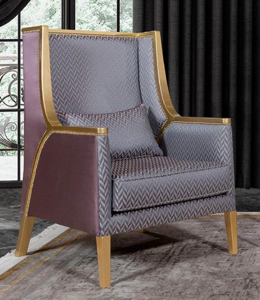 Casa Padrino Luxus Barock Wohnzimmer Sessel Rosa / Silber / Lila / Gold - Handgefertigter Barockstil Sessel mit elegantem Muster - Barock Wohnzimmer Möbel Bild 1