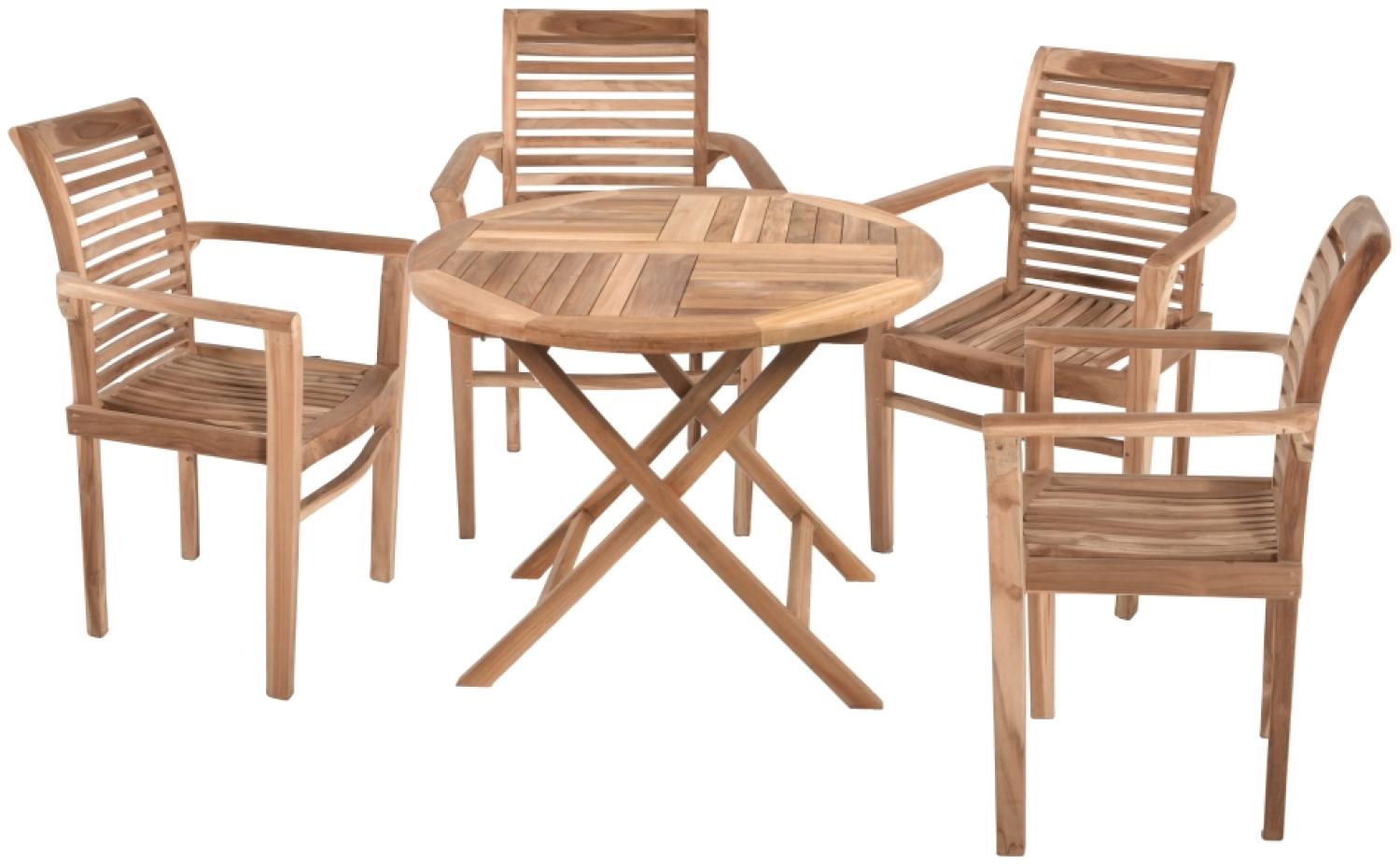 5tlg. Teak Tischgruppe Gartenmöbel Gartentisch Garten Armsessel Sessel Tisch Bild 1