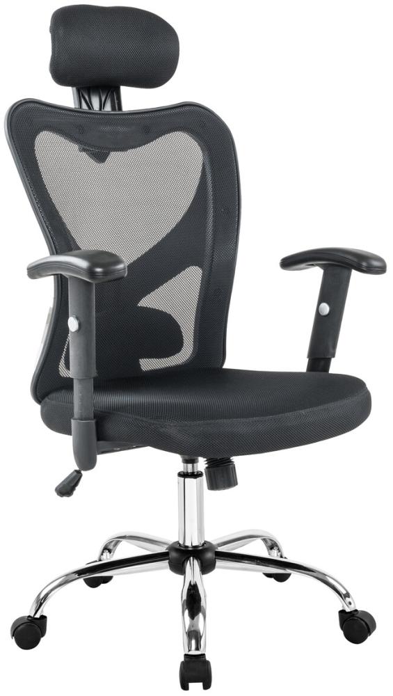 SalesFever Stuhl Bürostuhl schwarz mit Kopstützen aus Mesh Mesh, Kunstleder, Chrom, Nylon L = 65 x B = 60 x H = 114 Bild 1