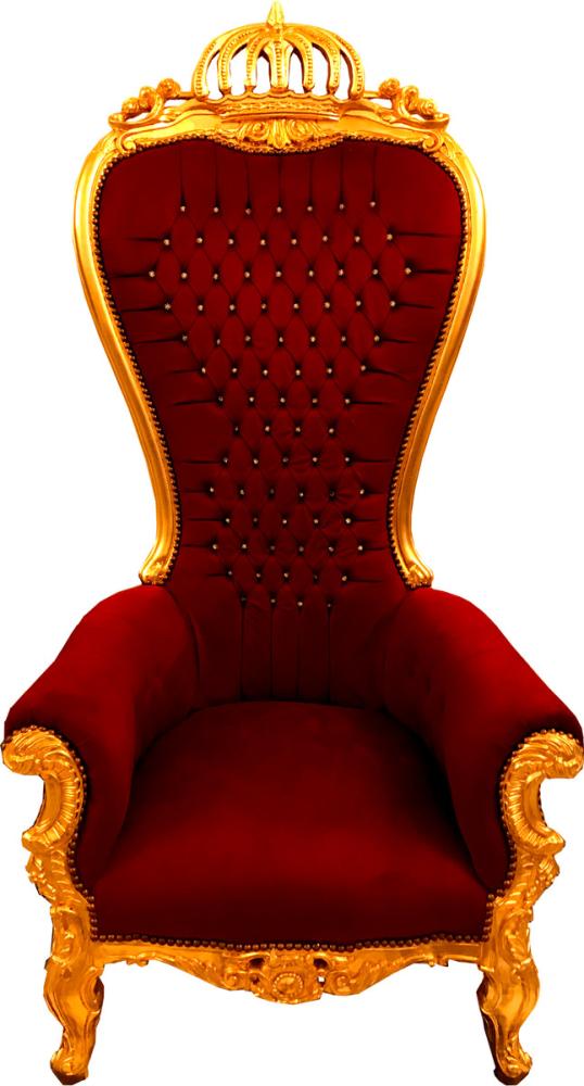 Majestätischer Harald Glööckler Luxus Barock Thron Sessel Pompöös by Casa Padrino Bordeaux / Gold mit Bling Bling Glitzersteinen Bild 1