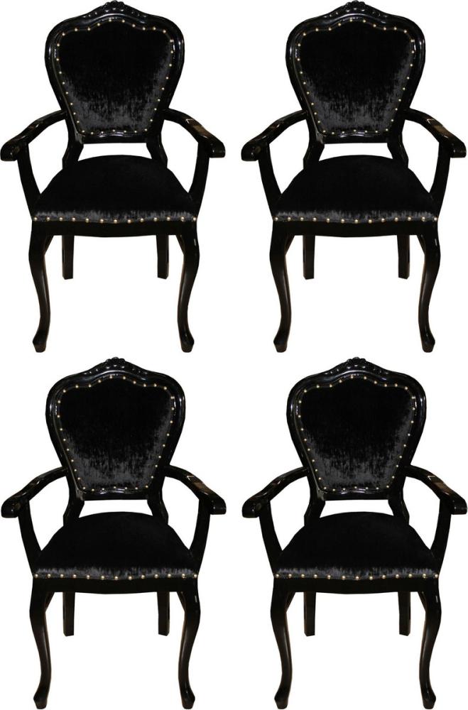 Casa Padrino Luxus Barock Esszimmer Set Schwarz / Schwarz 60 x 47 x H. 99 cm - 4 handgefertigte Esszimmerstühle mit Armlehnen - Barock Esszimmermöbel Bild 1