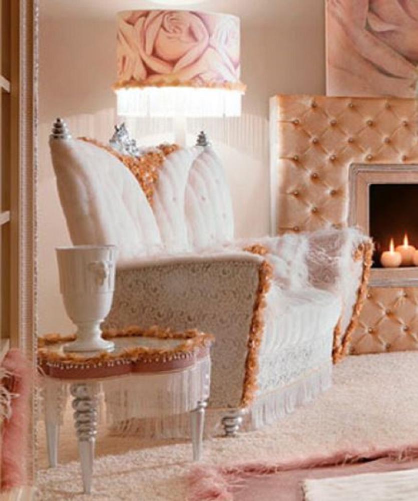 Casa Padrino Luxus Barock Sessel Weiß / Braun / Silber - Prunkvoller Wohnzimmer Sessel im Barockstil - Erstklassische Qualität - Made in Italy Bild 1