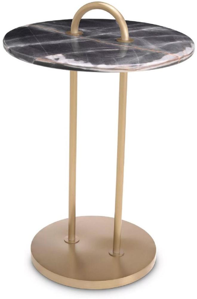 Casa Padrino Luxus Beistelltisch Messing / Schwarz Ø 38,5 x H. 58 cm - Runder Tisch mit Marmorplatte und Tragegriff - Wohnzimmer Möbel - Luxus Möbel - Wohnzimmer Einrichtung - Luxus Qualität Bild 1