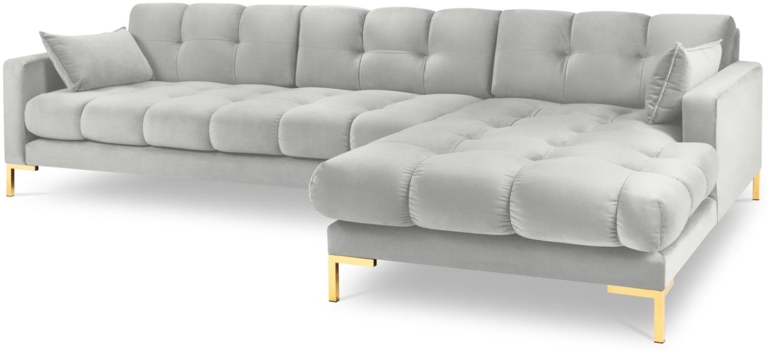 Micadoni 5-Sitzer Samtstoff Ecke rechts Sofa Mamaia | Bezug Silver | Beinfarbe Gold Metal Bild 1