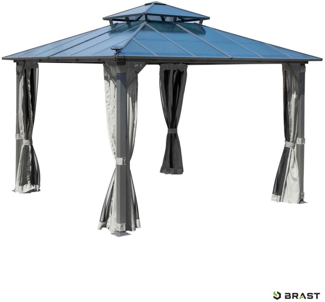 BRAST Pavillon Aluminium Pagode inkl. Moskitonetz, festes Dach, wasserdicht, stabil, UV-Schutz, 3,5x3,5m, Hellgrau Bild 1