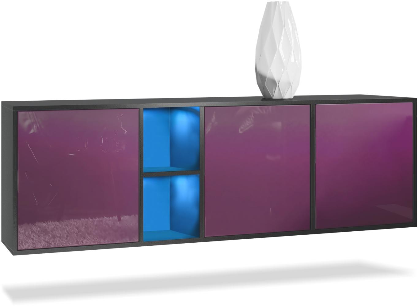 Vladon Kommode Cuba - Schwarz matt/Brombeer Hochglanz - Modernes Sideboard für Ihr Wohnbereich - (BxHxT) 182x53x35 cm Bild 1