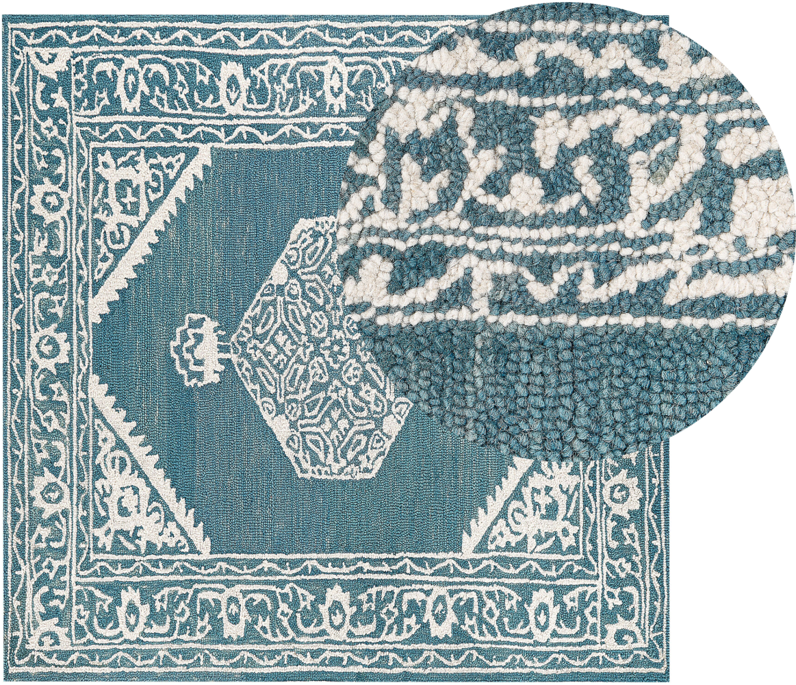 Teppich Wolle weiß blau 200 x 200 cm GEVAS Bild 1