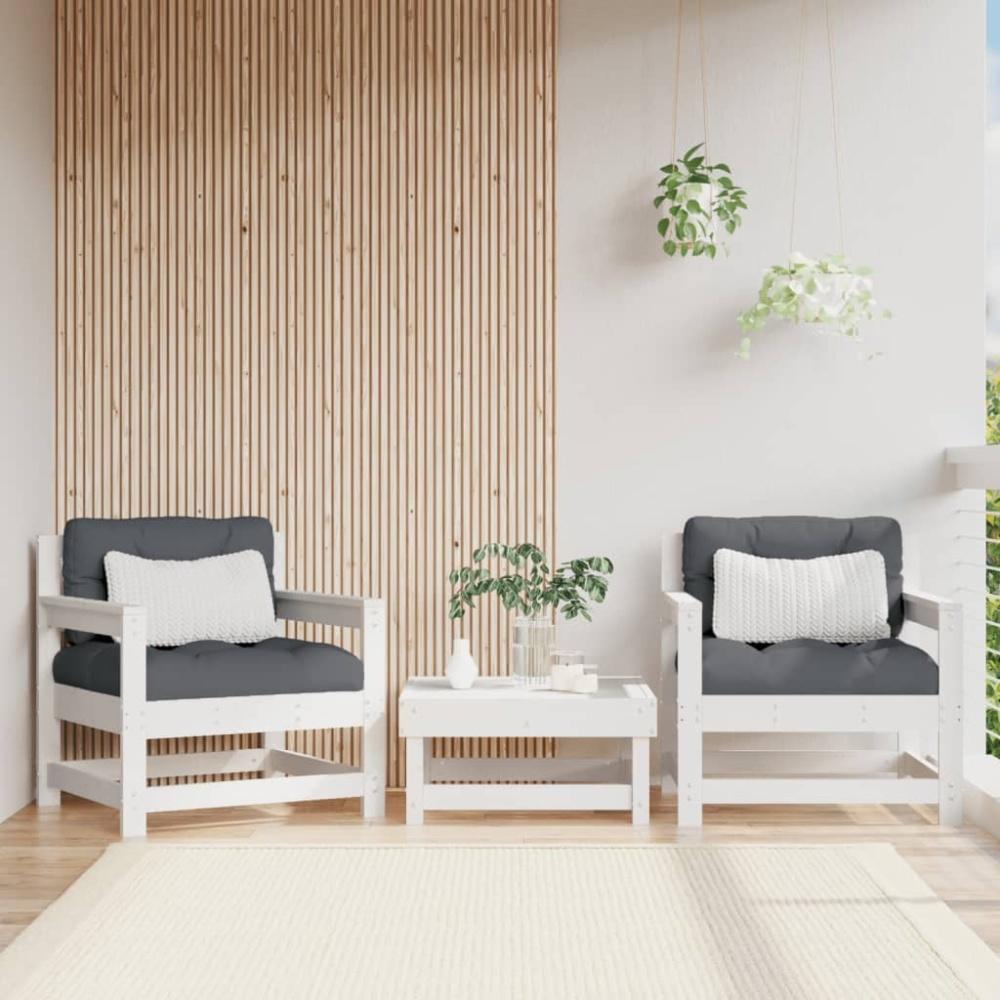 vidaXL Gartenstühle mit Kissen 2 Stk. Weiß Massivholz Kiefer Bild 1