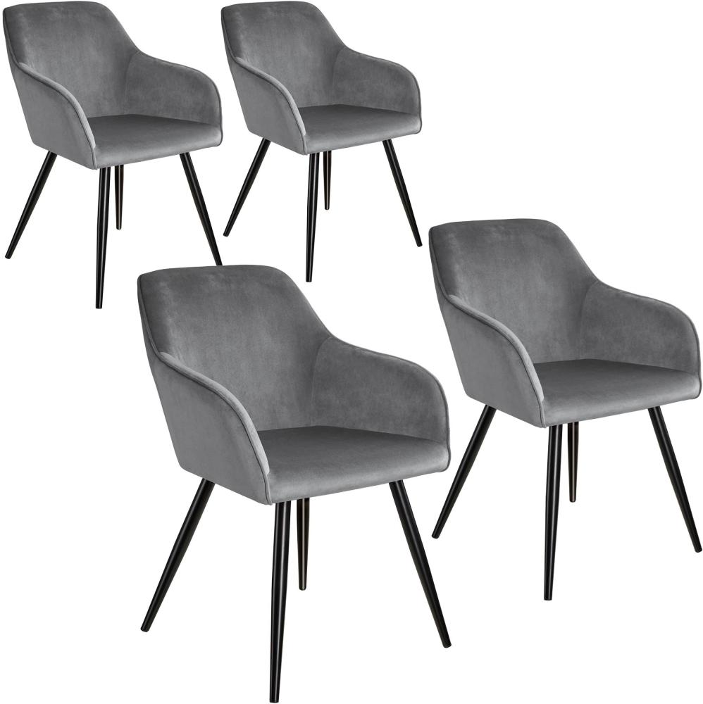 4er Set Stuhl Marilyn Samtoptik, schwarze Stuhlbeine - grau/schwarz Bild 1