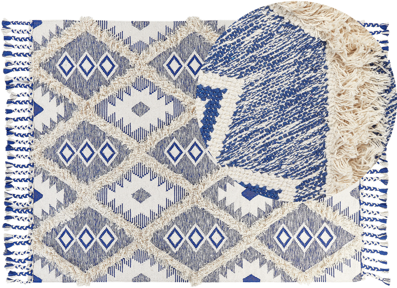 Teppich Bauwmolle beige blau 140 x 200 cm geometrisches Muster Kurzflor MANAVGAT Bild 1