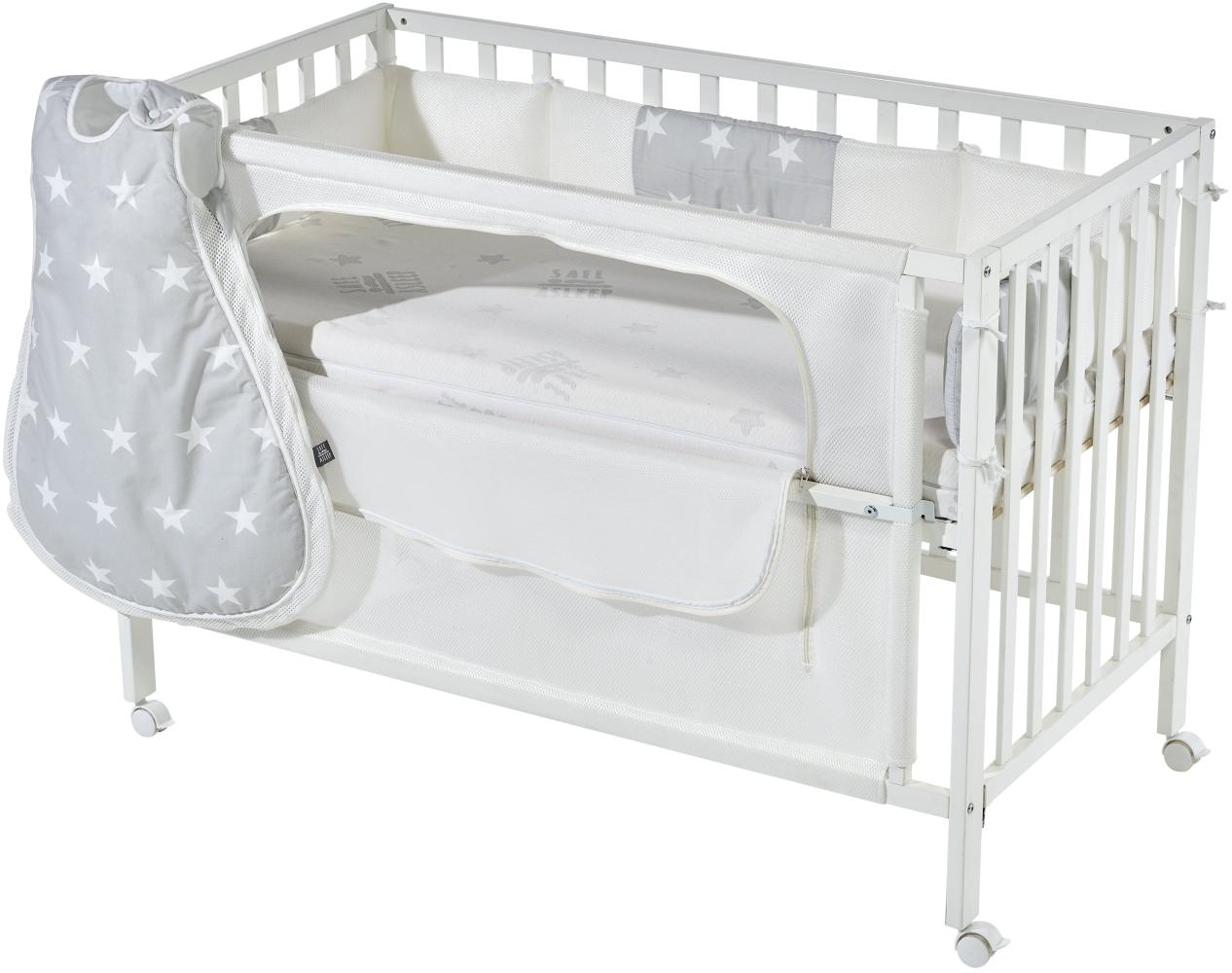 Roba Room Bed safe asleep 60x120 cm weiß, inkl. Ausstattung 'Sterne grau' Bild 1