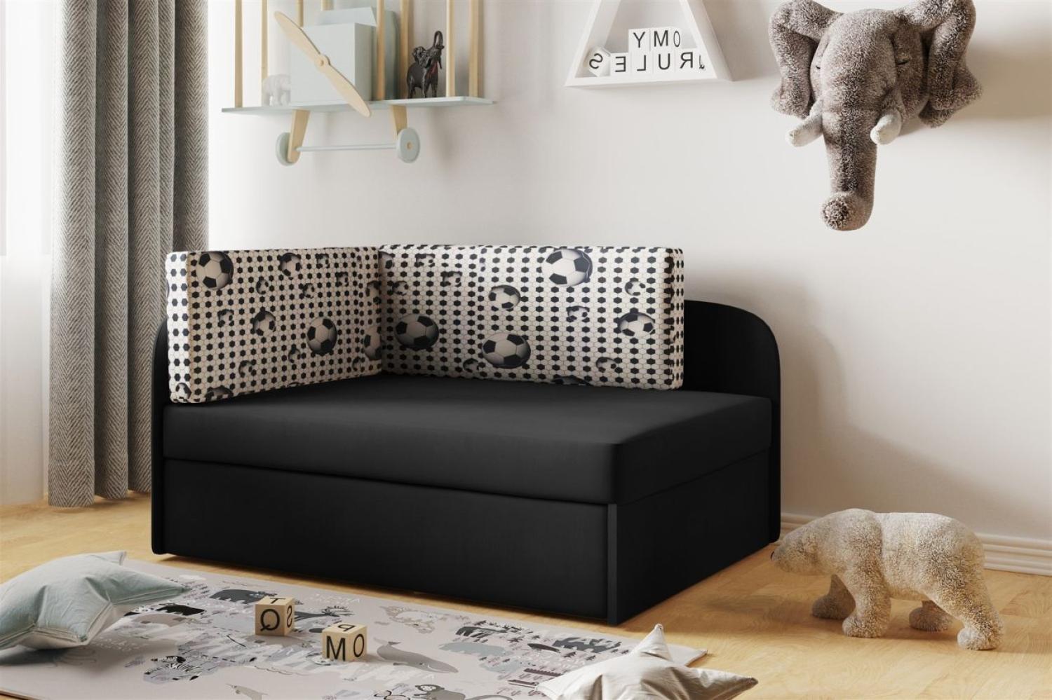 Sofa Kindersofa Schlafsofa inkl. Bettkasten MAILO Seite Rechts Stoff Schwarz-Ball Bild 1