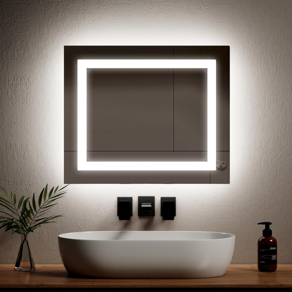 EMKE Badspiegel mit integrierter Beleuchtung und Anti-Beschlag Kaltweiß/Warmweiß 60×50cm Bild 1