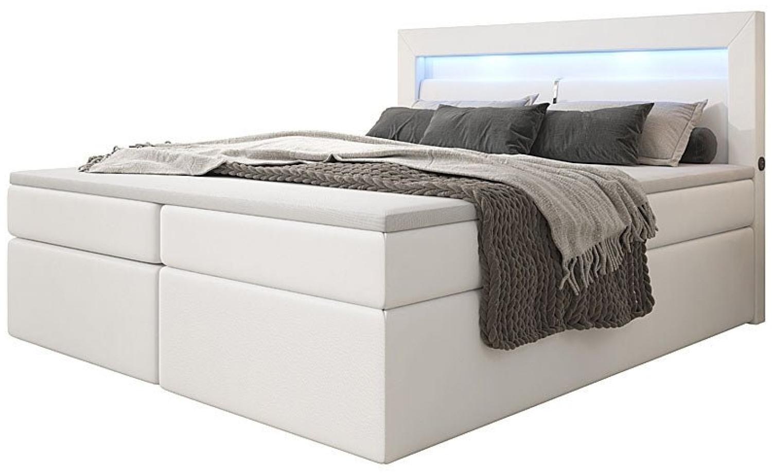 Boxspringbett Repos mit LED und USB 200x200 Weiß H3 (70-100kg Bild 1