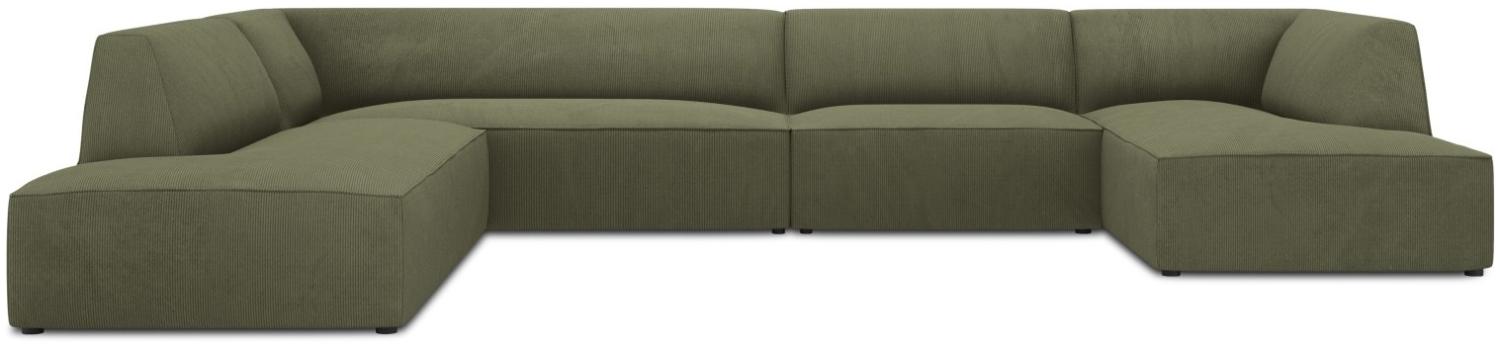 Micadoni 7-Sitzer Panorama Ecke links Sofa Ruby | Bezug Green | Beinfarbe Black Plastic Bild 1