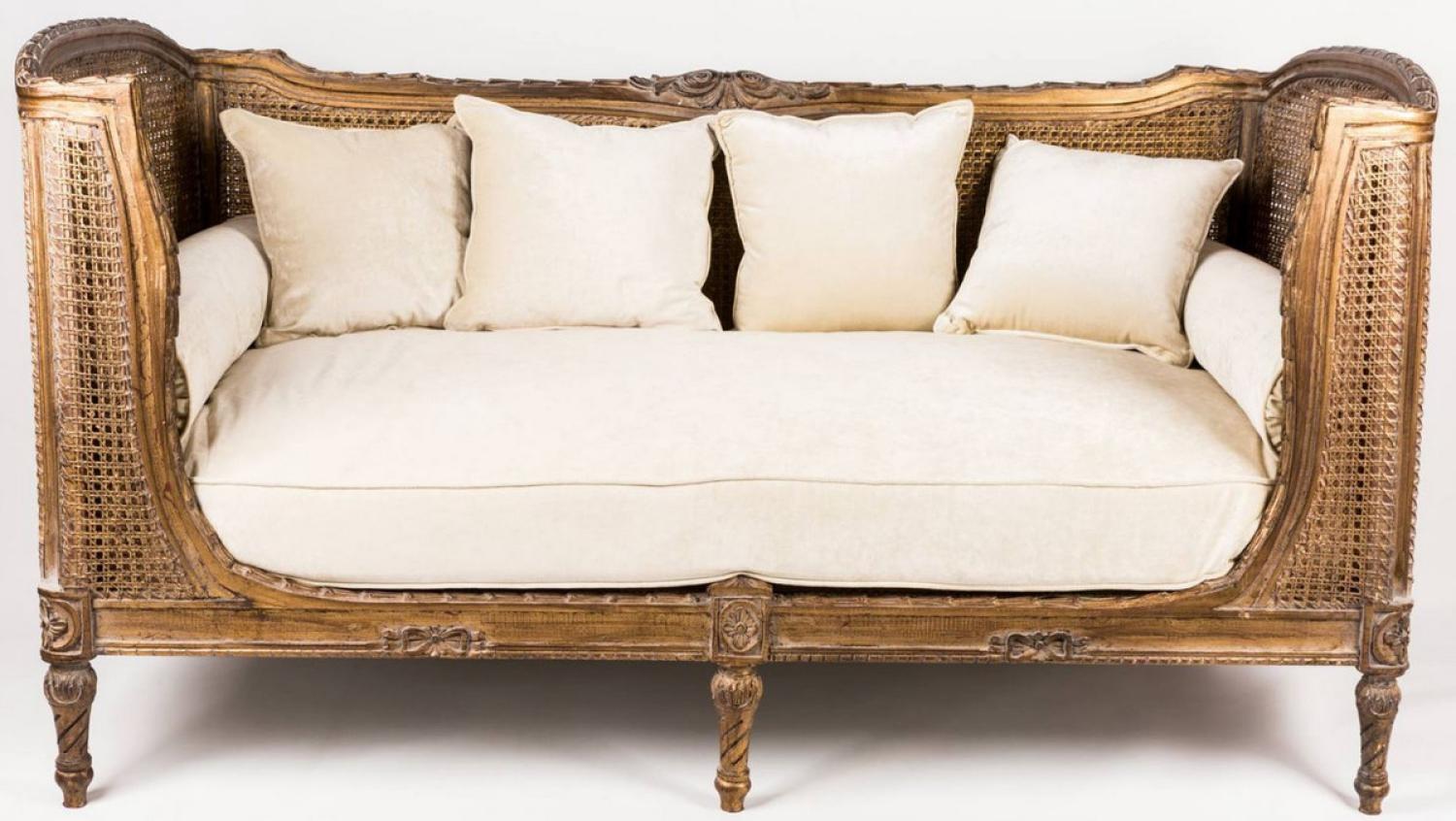 Casa Padrino Luxus Barock Sofa mit Kissen Braun / Elfenbeinfarben 187 x 89 x H. 103 cm - Handgefertigtes Sofa im Antik Stil - Wohnzimmer Möbel Bild 1