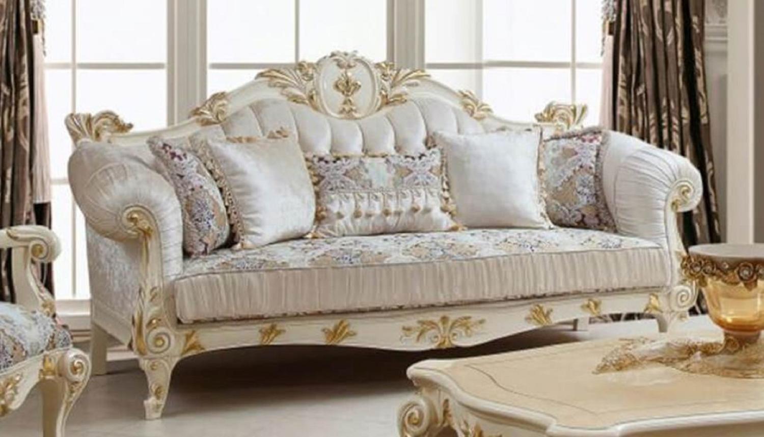 Casa Padrino Luxus Barock Sofa Weiß / Mehrfarbig / Creme / Gold - Prunkvolles Wohnzimmer Sofa mit elegantem Muster - Barockstil Wohnzimmer Möbel - Luxus Möbel im Barockstil - Barock Einrichtung Bild 1