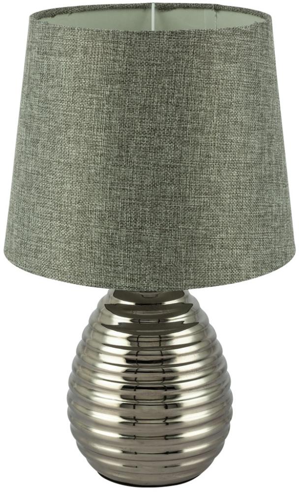 RGB LED Tischlampe, Chrom, Textil grau, Höhe 37 cm Bild 1