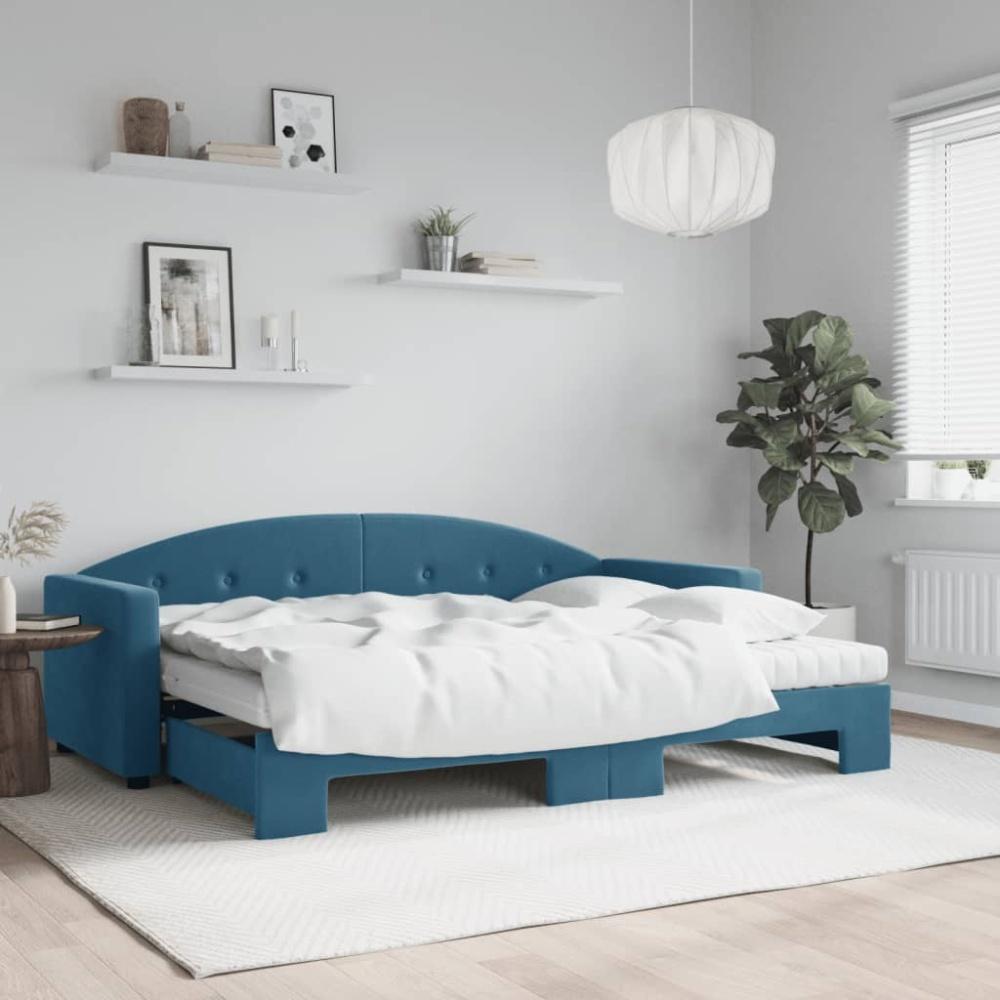 Tagesbett Ausziehbar mit Matratzen Blau 80x200 cm Samt Bild 1