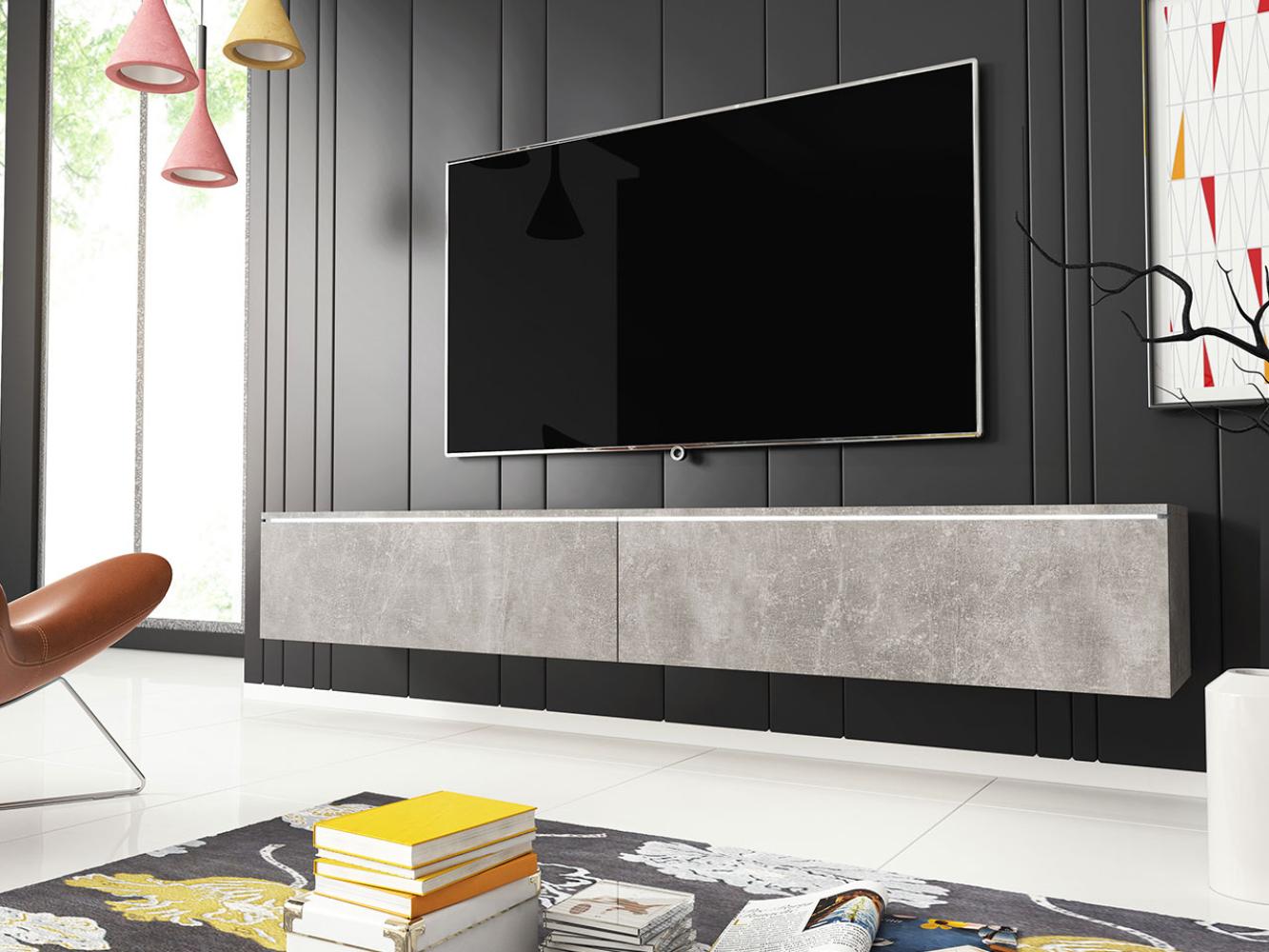 TV-Lowboard Stone 180, mit weißer LED Beleuchtung, Farbe: Beton Bild 1