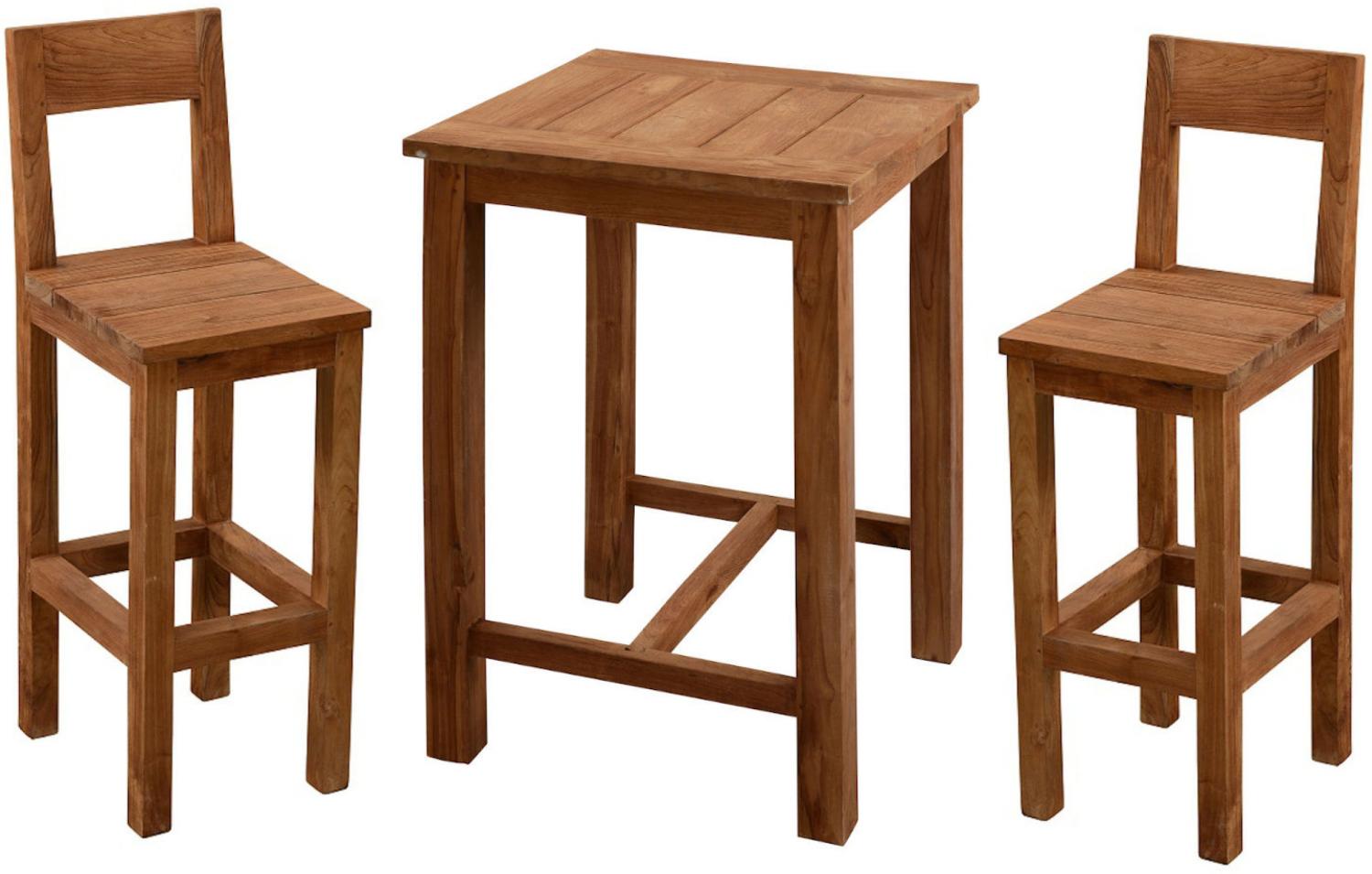 Inko 3-teilige Bar-Sitzgruppe Abacus recyceltes Teak 80x80x108 cm mit 2 Barstühlen Bild 1