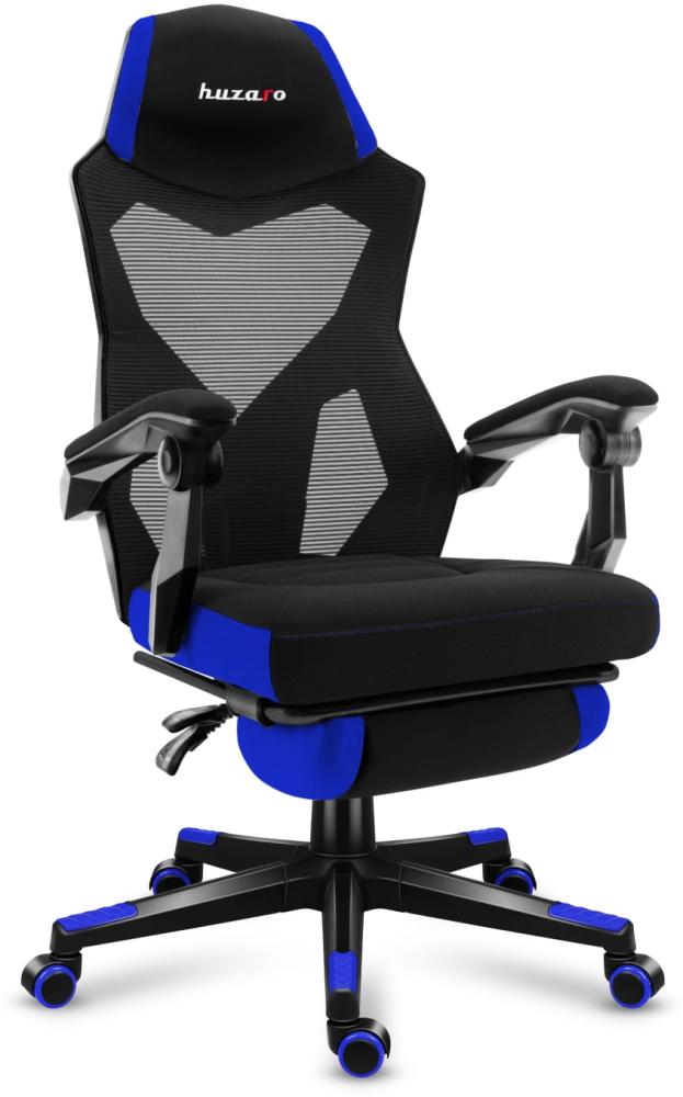 huzaro Blue Combat 3. 0 Gaming Stuhl Bürostuhl Schreibtischstuhl Verstellbare Armlehnen Ergonomisches Design Fußstütze Weiß, Blau, Standard Bild 1