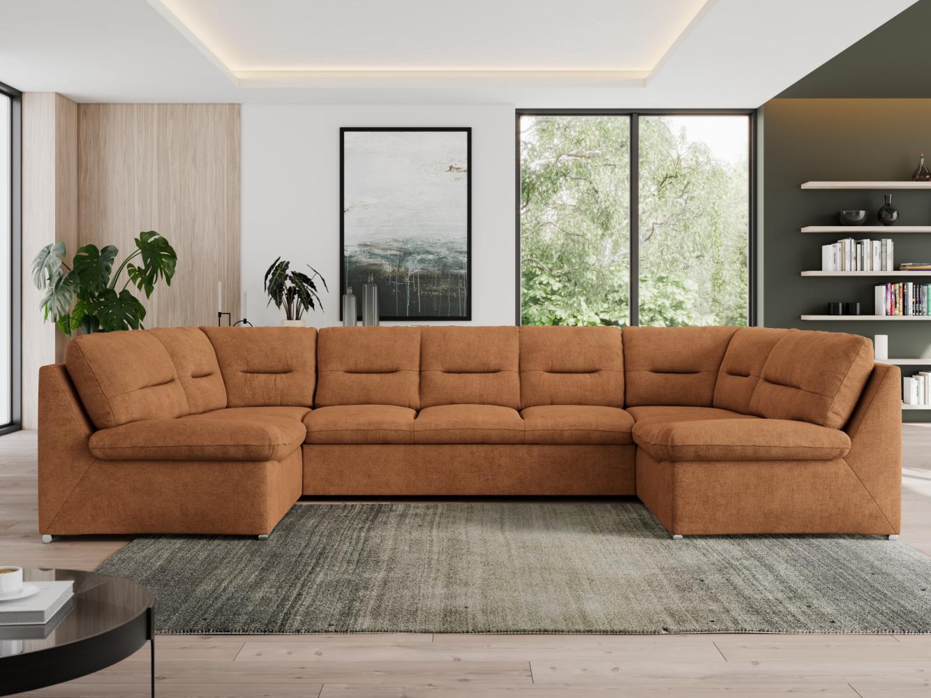 U-förmige Ecksofa, Bigsofa mit schlaffunktion, Wohnlandschaft XXL - MORBIDO U - Orange Stoff Bild 1