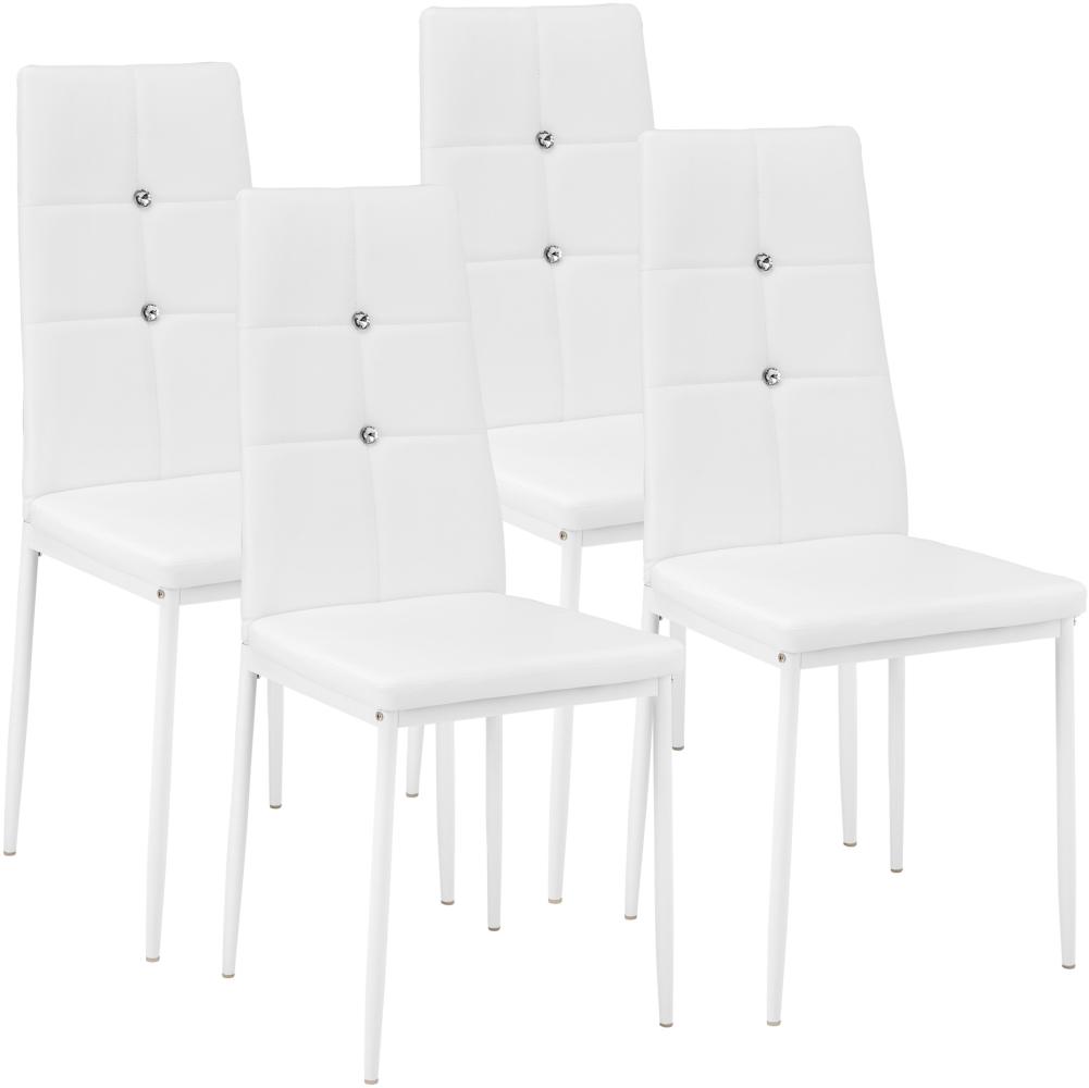 4 Esszimmerstühle, Kunstleder mit Glitzersteinen - weiß Bild 1