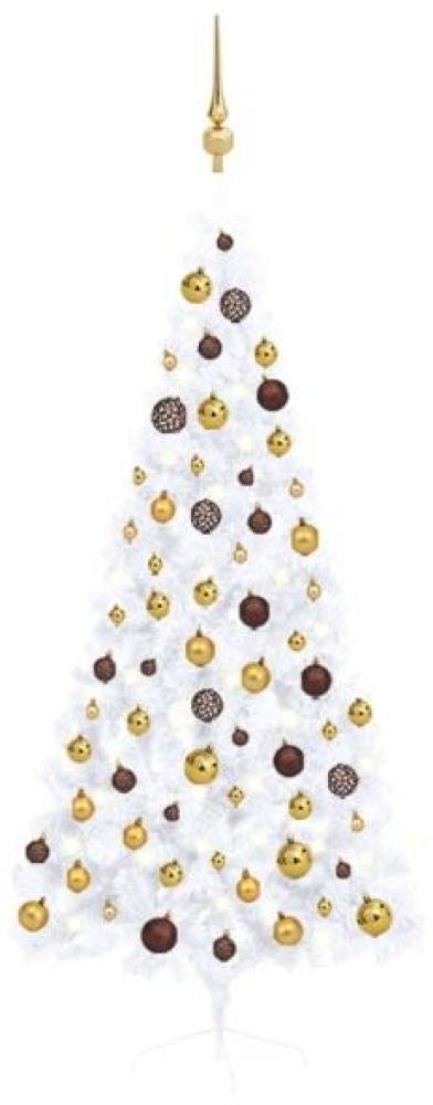 vidaXL Künstlicher Halber Weihnachtsbaum mit LEDs & Kugeln Weiß 180cm Bild 1